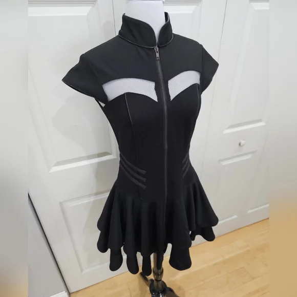 Hot Topic Hell Bunny Black Steampunk Goth Mesh Cut Out Zip Up Mock Dress S NWT - Picture 5 of 9
